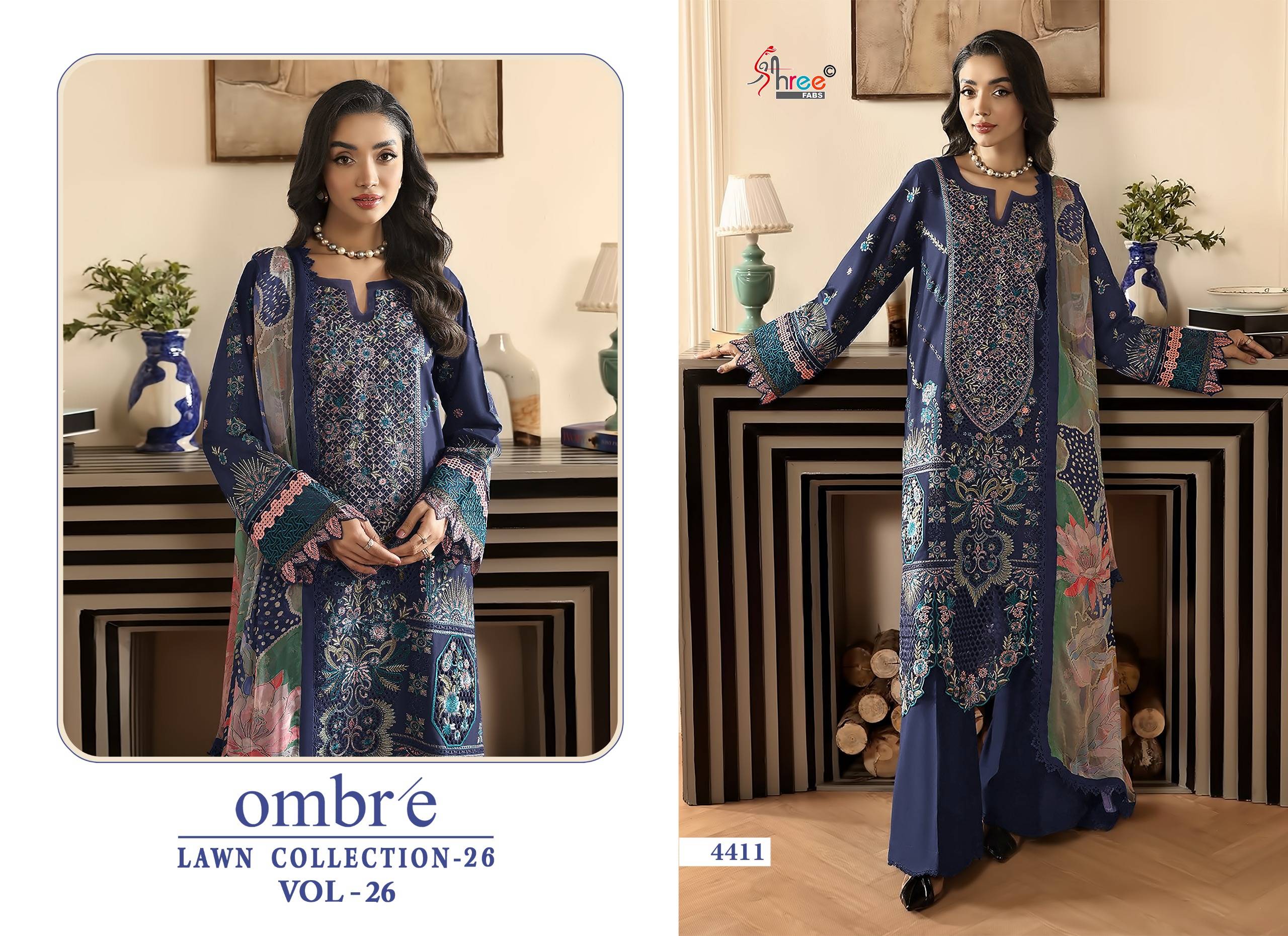 OMBRE LAWN COLLECTION VOL-26 by Shree fabs 4411 To 4416 Series Beautiful Pakistani Suits Wear Pure Cotton Dresses At Wholesale Price